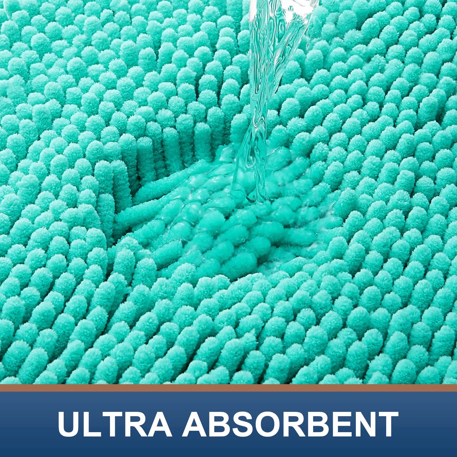 Luxury Chenille Bathroom Rugs, Extra Soft and Absorbent Bath Mat, Turquoise, 17"X47"