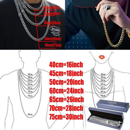 Miami Cuban Link Chain Set for Men 18K Gold Plated Stainless Steel 10/12Mm Curb Bracelet Necklace Diamond Chains