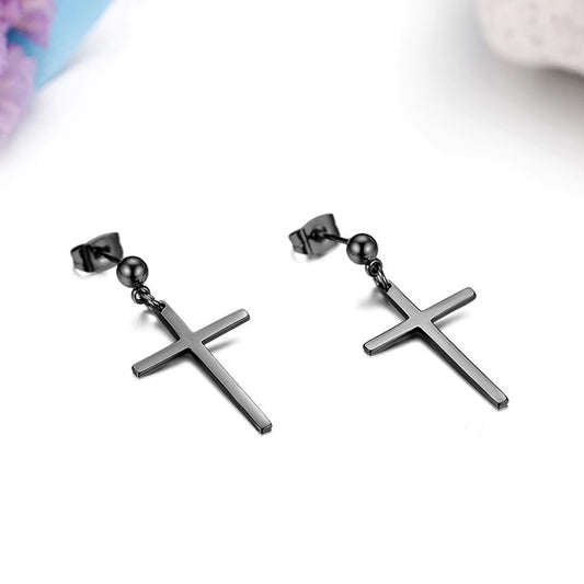 Trendy Men Pearl Cross Earrings Stainelss Steel Silver Color Earring for Female 1Pairs Bijoux Jewelry Aros Mujer Oreja