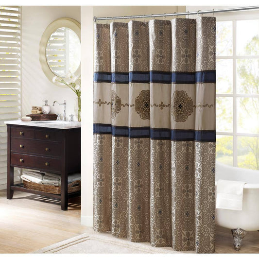 Blaine Navy 72 In. Embroidered Shower Curtain