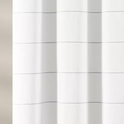 72 In. X 72 In. Gray Stripe Yarn Dyed Tassel Fringe Woven Cotton Shower Curtain