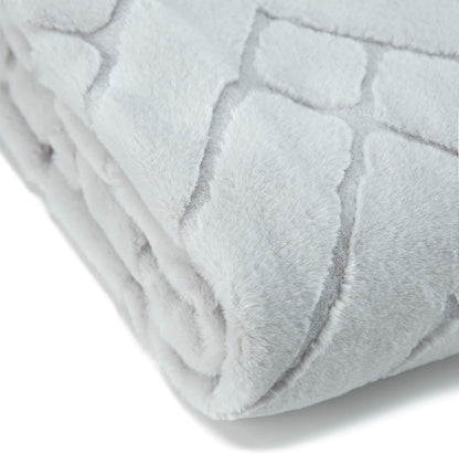 Premium Super Soft Emboss Faux Fur Silky Mink Throw Blanket - Luxurious Elegant Blanket for Sofa Chair Couch Bed & Living Room Decorative Royal Soft Reversible Blanket (50X65 Inches) Silver