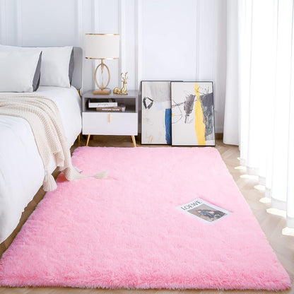 Fluffy Area Rugs for Bedroom, Soft Shaggy Rug for Living Room, Nursery Indoor Rugs Plush Floor Carpet Non-Slip Furry Play Mat for Kids Girls Room Modern Home Decor, 4 X 5.3 Feet Pink