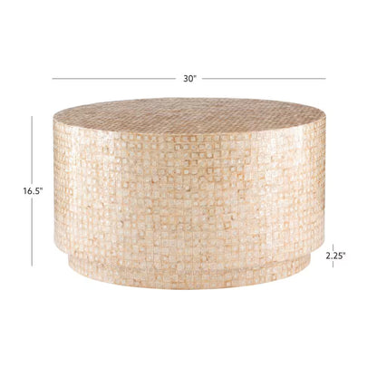 Mina 29.92 In. Gold round Resin Top Capiz Shell Coffee Table