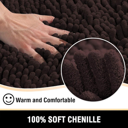 Bathroom Rugs Bath Mats for Bathroom Non Slip Luxury Chenille Bathroom Rugs Extra Soft Absorbent Shaggy Bathroom Mat Rugs Washable Fast Dry 2 Piece (Chocolate, 24" X 36"/20" X 32")