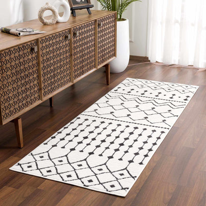 Ringwood Boho Moroccan Geometric Shag Area Rug for Living Room, Bedroom, Dining Room - Bohemian, Transitional - High Pile - Black and White, Charcoal - 8' 10" X 12'