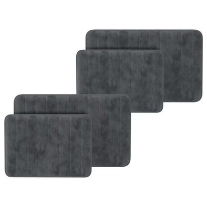 Gray 4-Piece Memory Foam Bathmats with Microfiber Top - Non-Slip Absorbent Rug Set