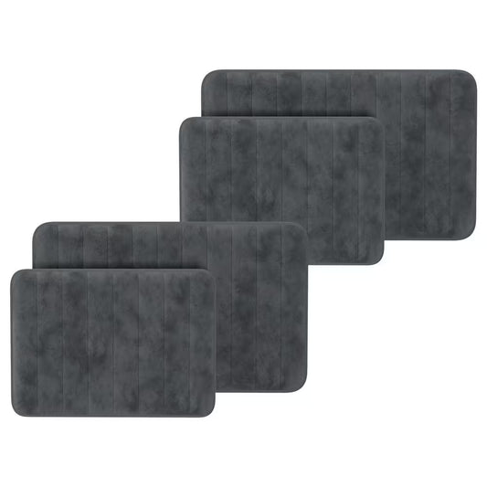 Gray 4-Piece Memory Foam Bathmats with Microfiber Top - Non-Slip Absorbent Rug Set