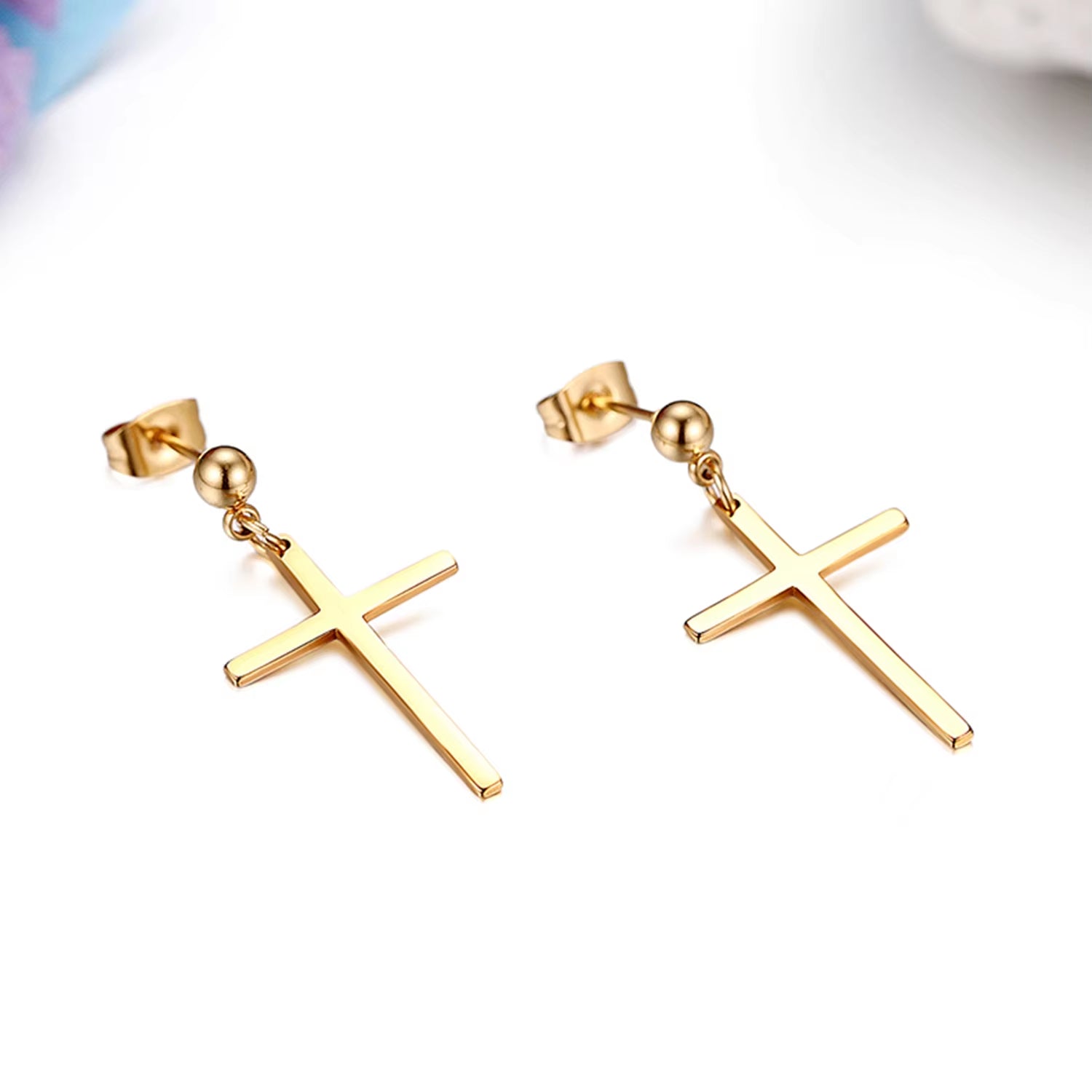 Trendy Men Pearl Cross Earrings Stainelss Steel Silver Color Earring for Female 1Pairs Bijoux Jewelry Aros Mujer Oreja