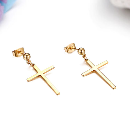 Trendy Men Pearl Cross Earrings Stainelss Steel Silver Color Earring for Female 1Pairs Bijoux Jewelry Aros Mujer Oreja