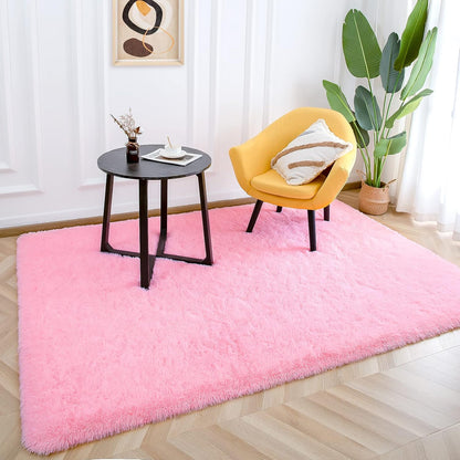 Fluffy Area Rugs for Bedroom, Soft Shaggy Rug for Living Room, Nursery Indoor Rugs Plush Floor Carpet Non-Slip Furry Play Mat for Kids Girls Room Modern Home Decor, 4 X 5.3 Feet Pink