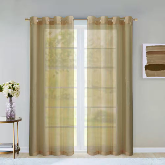 Coffee Extra Wide Grommet Sheer Curtain - 55 In. W X 84 In. L