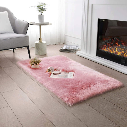 Ultra Soft Faux Fur Area Rug Pink Fluffy Rug Plush Chair Cover Seat Pad Fuzzy Carpet Furry beside Rugs for Bedroom Floor Sofa Living Room 2X4 Feet (Rectangular,Pink)