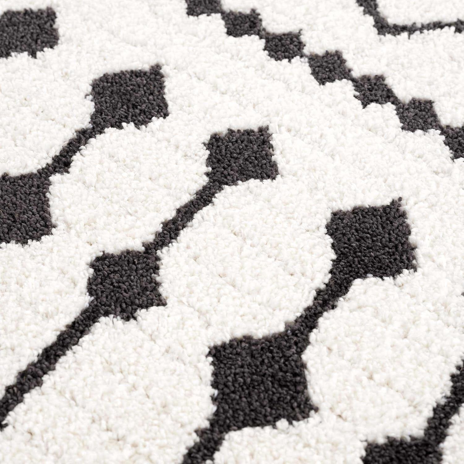 Ringwood Boho Moroccan Geometric Shag Area Rug for Living Room, Bedroom, Dining Room - Bohemian, Transitional - High Pile - Black and White, Charcoal - 8' 10" X 12'