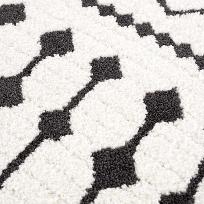 Ringwood Boho Moroccan Geometric Shag Area Rug for Living Room, Bedroom, Dining Room - Bohemian, Transitional - High Pile - Black and White, Charcoal - 8' 10" X 12'
