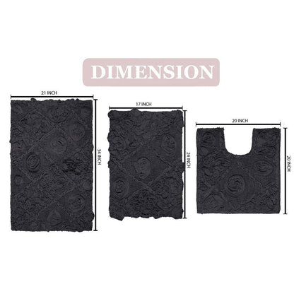 Modesto Bath Rug 100% Cotton Bath Rugs Set, 3-Pcs Set with Contour, Gray