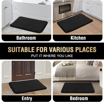 Bathroom Rug Tufted Bath Rug Bath Mat Non Slip Area Rug 17" X 24" Extra Soft Thick Absorbent Shaggy Kitchen Rug Indoor Mat Microfiber Bath Mat for Bathroom Fast Dry - Black