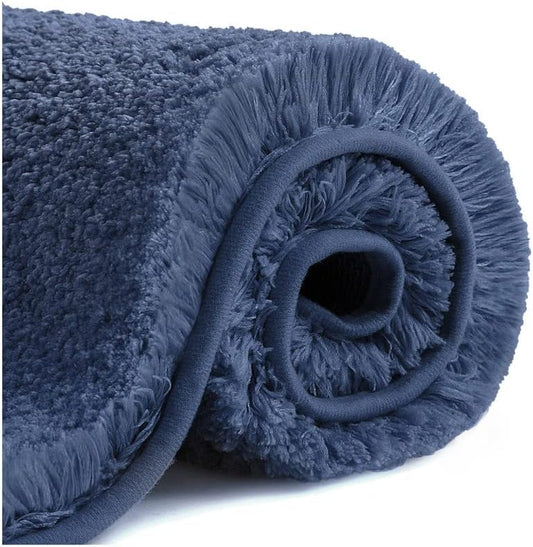 Bath Mats Non Slip Ultra Soft Absorbant Microfiber Fluffy Thick Bathroom Rugs Machine Washable (16"X24", Navy Blue)