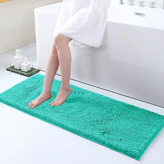 Luxury Chenille Bathroom Rugs, Extra Soft and Absorbent Bath Mat, Turquoise, 17"X47"