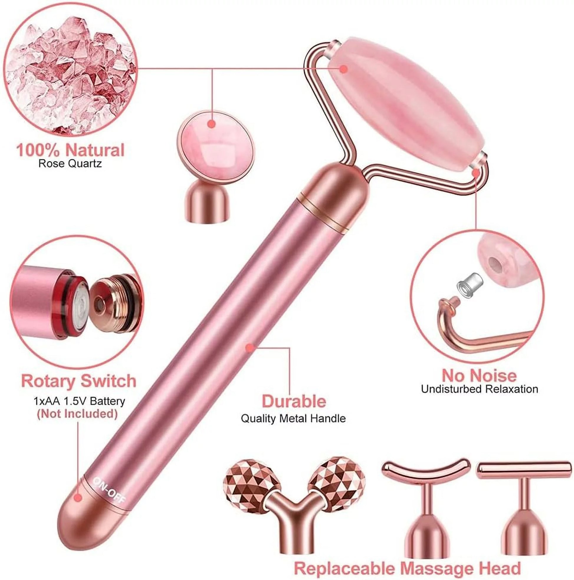 5-In-1 24K Gold Beauty Bar Face Massager Electric Vibrating Rose Quartz 3D Roller Face Lifting Body Facial Gua Sha Jade Roller