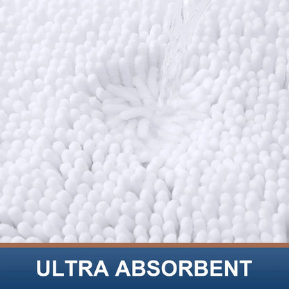 Luxury Chenille Bathroom Rugs, Extra Soft and Absorbent Bath Mat, White, 20"X30"