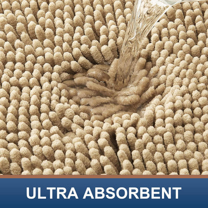 Luxury Chenille Bathroom Rugs, Extra Soft and Absorbent Bath Mat, Beige, 17"X47"