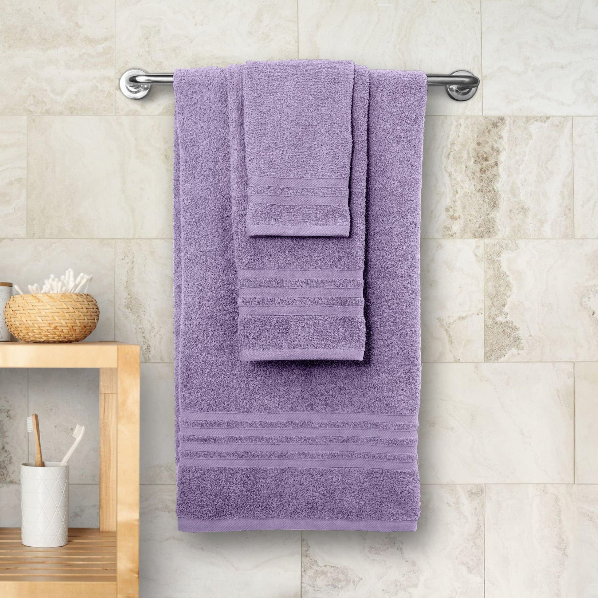 12 Piece Bath Towel Set for Bathroom - Wealuxe Collection 2 Bath Towels, 4 Hand Towels, 6 Washcloths 100% Cotton Soft and Plush Highly Absorbent, Soft Towel for Hotel & Spa - Lavender