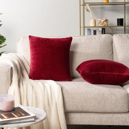 Maroon Red Throw Pillow Covers 20X20 Set of 2, Decorative Pillow Cases for Bed Sofa Couch, Boho Aesthetic Accent Decor Cushion Bedroom Living Room, Velvet Square Euro Sham Covers, Burgundy Red