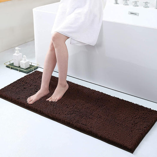 Luxury Chenille Bathroom Rugs, Extra Soft and Absorbent Bath Mat, Brown, 17"X47"