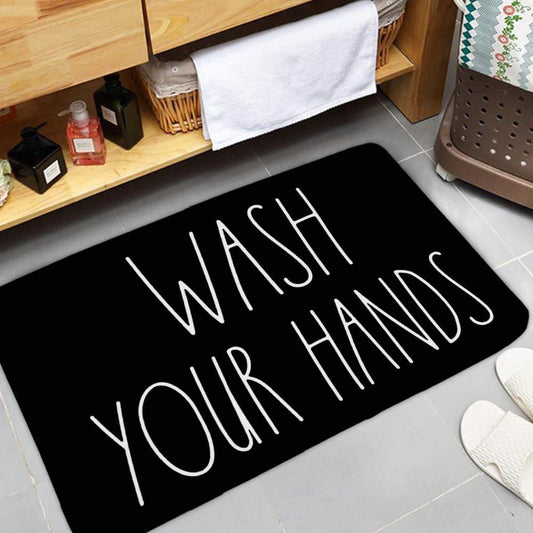 Area Rug 20 X 32 Inch Door Mat, Wash Your Hands Bath Mat - Black, Bathroom Decor, Funny Bathroom Decor, Funny Bath Mat, Inspired, Simple Bathroom Decor