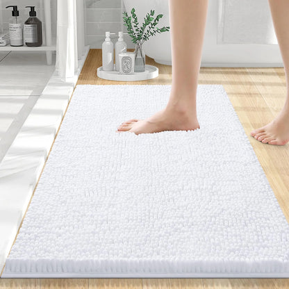 Luxury Chenille Bathroom Rugs, Extra Soft and Absorbent Bath Mat, White, 16"X24"