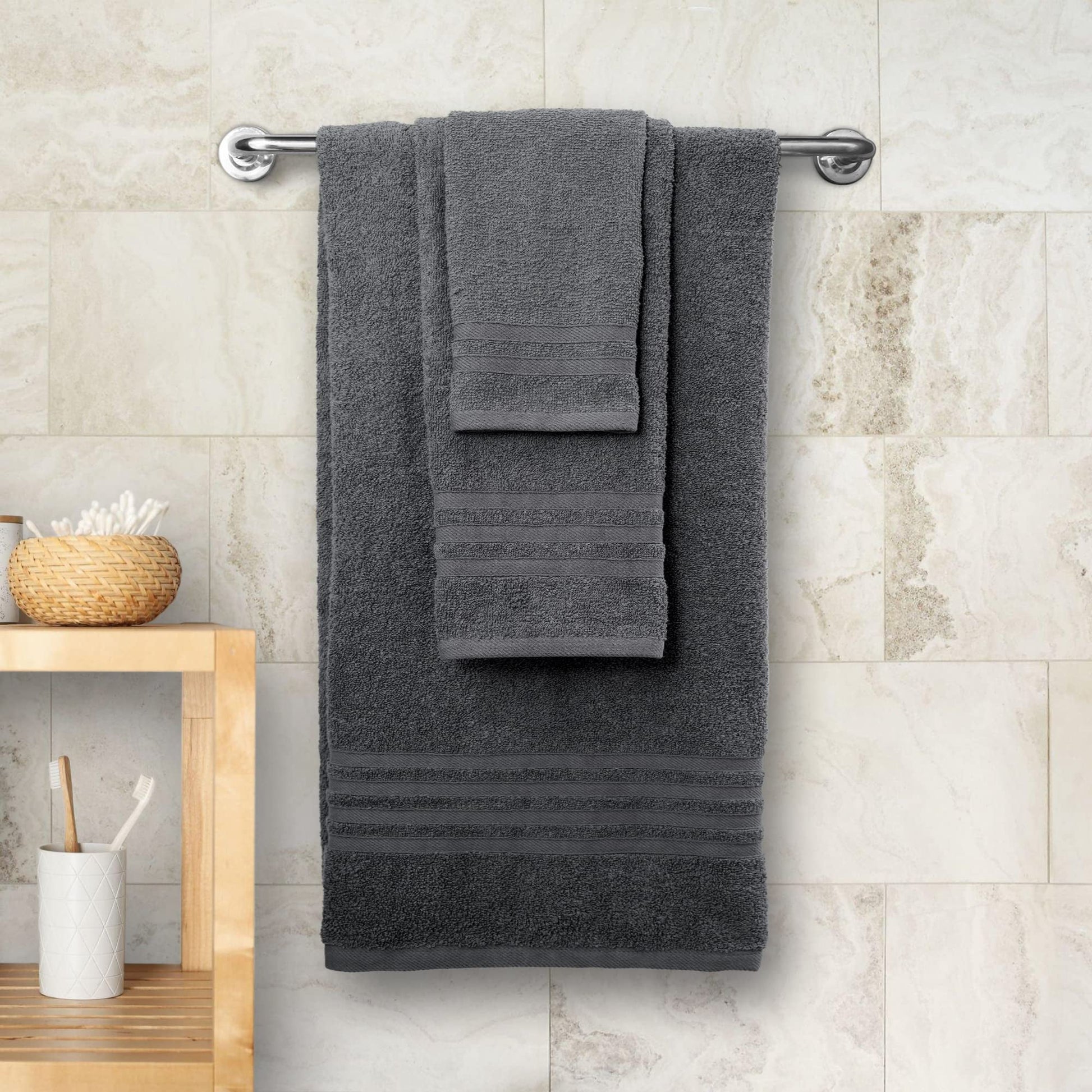 12 Piece Bath Towel Set for Bathroom - Wealuxe Collection 2 Bath Towels, 4 Hand Towels, 6 Washcloths 100% Cotton Soft and Plush Highly Absorbent, Soft Towel for Hotel & Spa - Gray