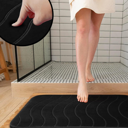 5-Piece Bathroom Rug Set - Memory Foam Bath Mat, Non-Slip, Machine Washable, Ultra-Soft, Water Absorbent, Black
