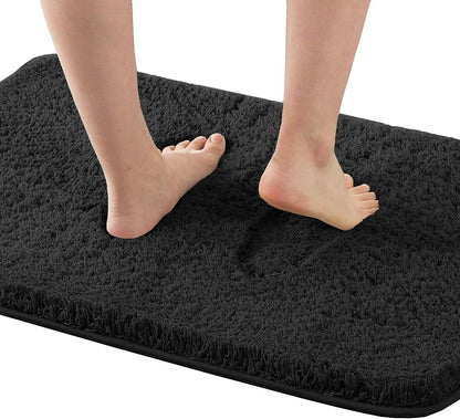 Bathroom Rug Tufted Bath Rug Bath Mat Non Slip Area Rug 17" X 24" Extra Soft Thick Absorbent Shaggy Kitchen Rug Indoor Mat Microfiber Bath Mat for Bathroom Fast Dry - Black