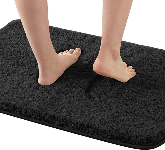 Bathroom Rug Tufted Bath Rug Bath Mat Non Slip Area Rug 17" X 24" Extra Soft Thick Absorbent Shaggy Kitchen Rug Indoor Mat Microfiber Bath Mat for Bathroom Fast Dry - Black