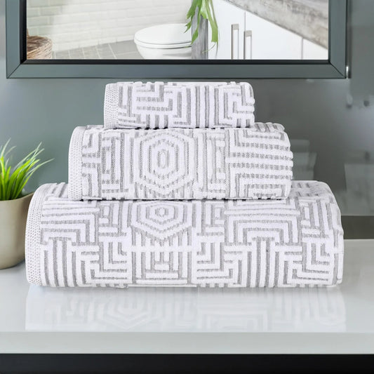 Cotton Modern Jacquard 3-Piece Towel Set, Platinum