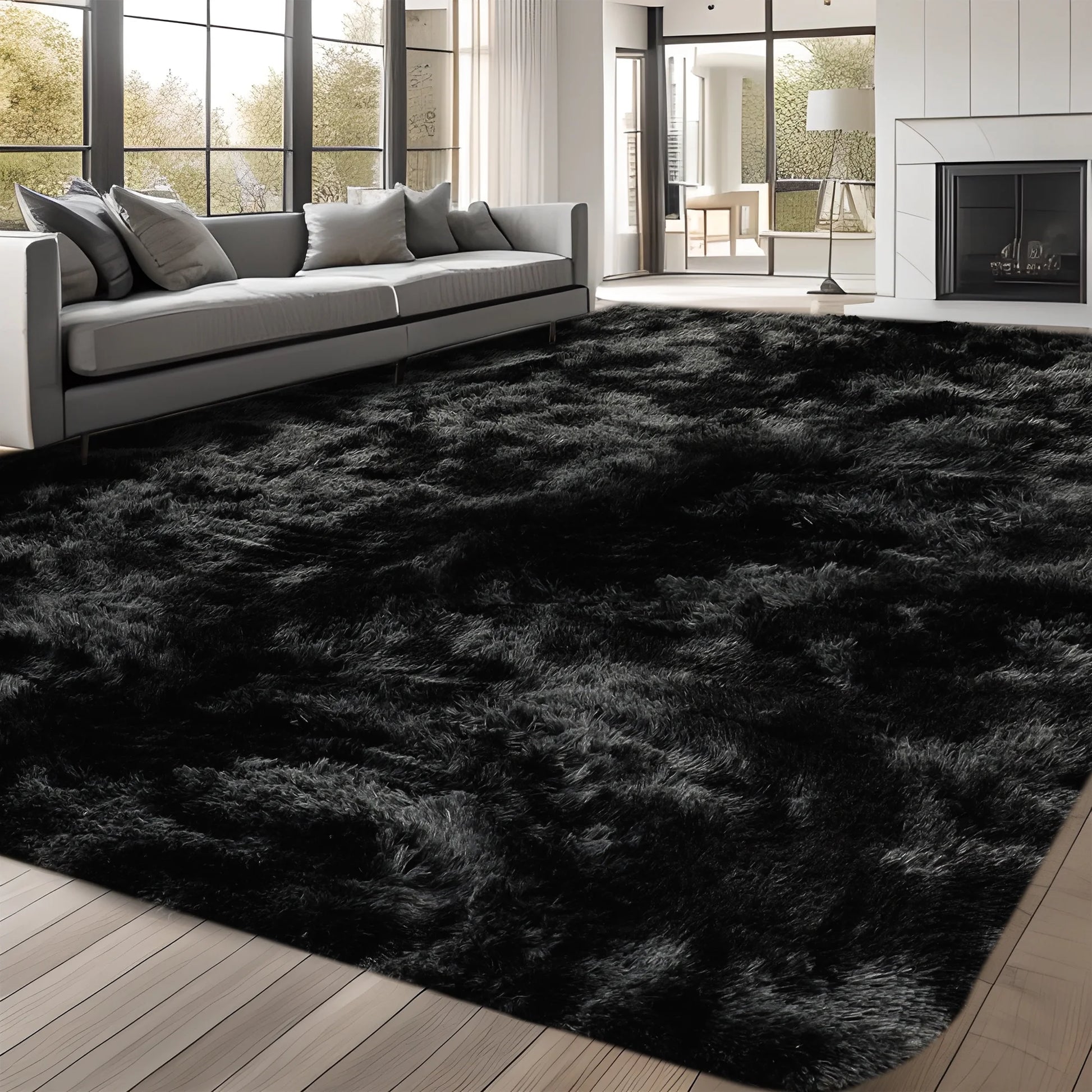9Ft X 12Ft Area Rug, Soft Fluffy Area Rugs for Living Room Bedroom Kids Room Decor Carpet, Black