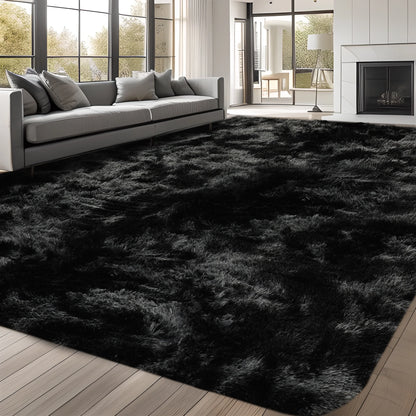 9Ft X 12Ft Area Rug, Soft Fluffy Area Rugs for Living Room Bedroom Kids Room Decor Carpet, Black
