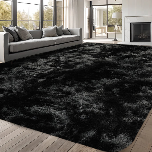 9Ft X 12Ft Area Rug, Soft Fluffy Area Rugs for Living Room Bedroom Kids Room Decor Carpet, Black