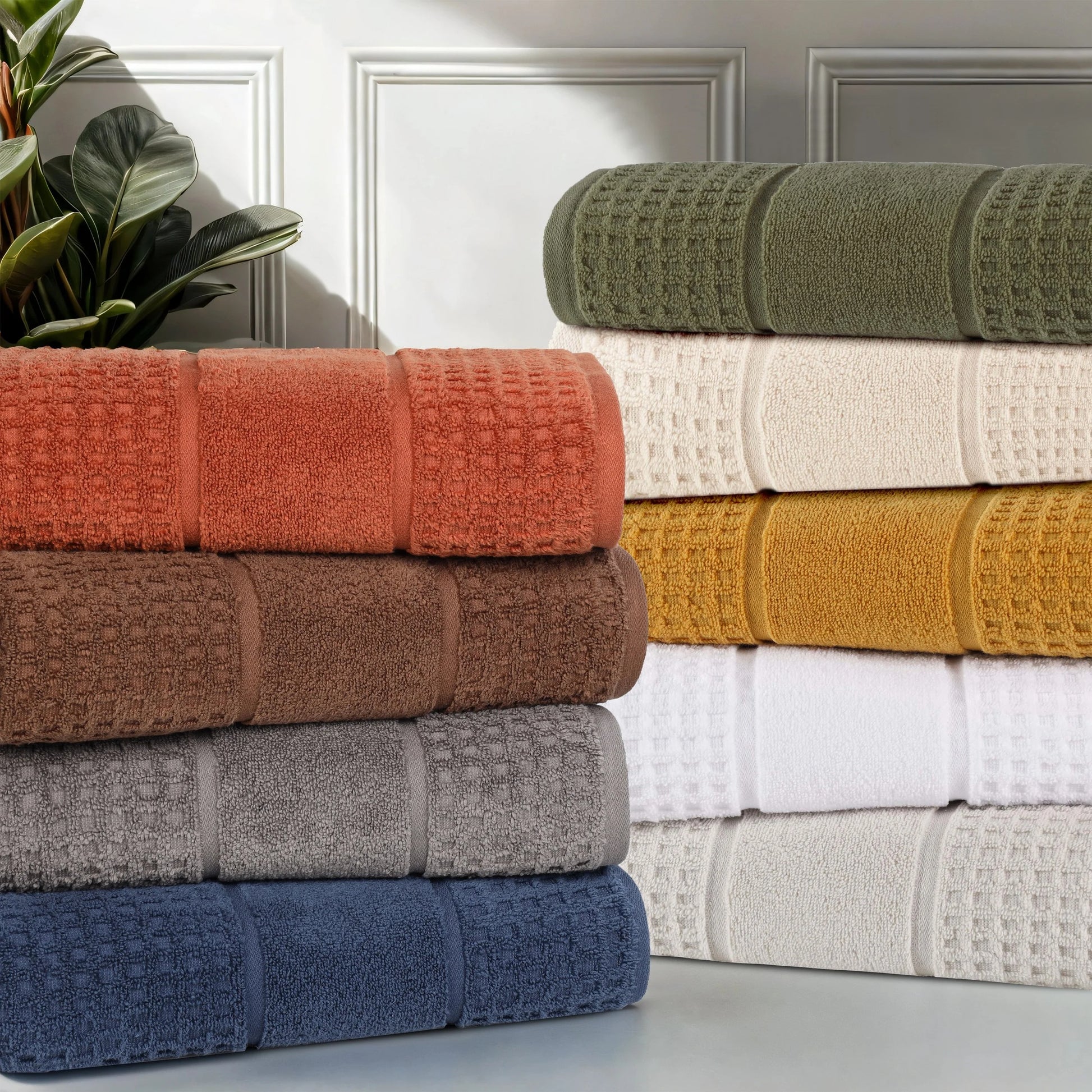 Zero Twist Cotton Waffle Border 3-Piece Towel Set, Denim Blue