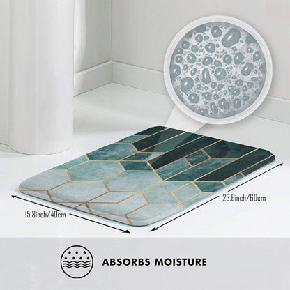 Bath Mat Modern Bathroom Mat Non Slip Absorbent Super Cozy Velvet Bathroom Rug Teal Hexagons Carpet 16" X 24" Bathroom Rug Mat for Bathroom