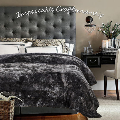 Premium Wolf Faux Fur Throw Blanket - Soft, Fuzzy Sherpa & Minky Throw Blanket - for Bed or Couch - 50" X 65” - Gray