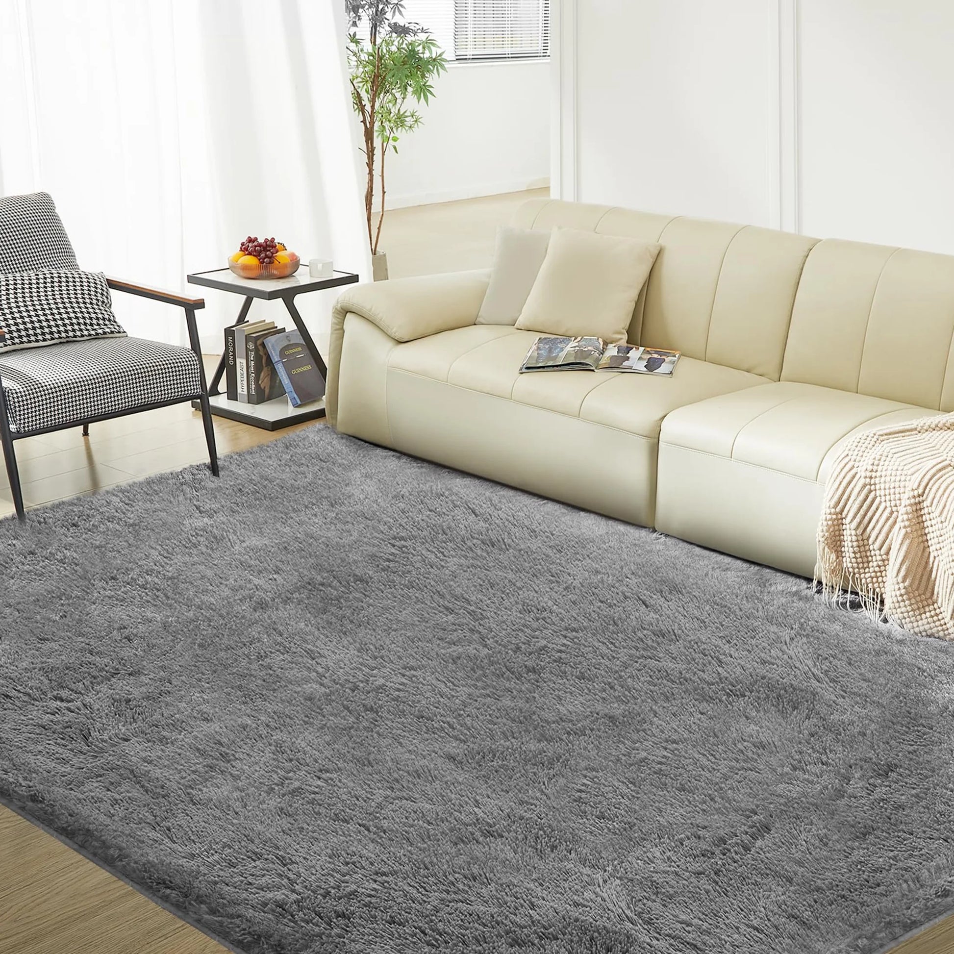 Fluffy Rugs, 8Ft X 10Ft Shaggy Rugs for Living Room Bedroom, Area Rug for Indoor Home Floor Carpet Mat Silver Gray