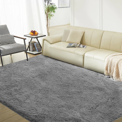 Fluffy Rugs, 8Ft X 10Ft Shaggy Rugs for Living Room Bedroom, Area Rug for Indoor Home Floor Carpet Mat Silver Gray