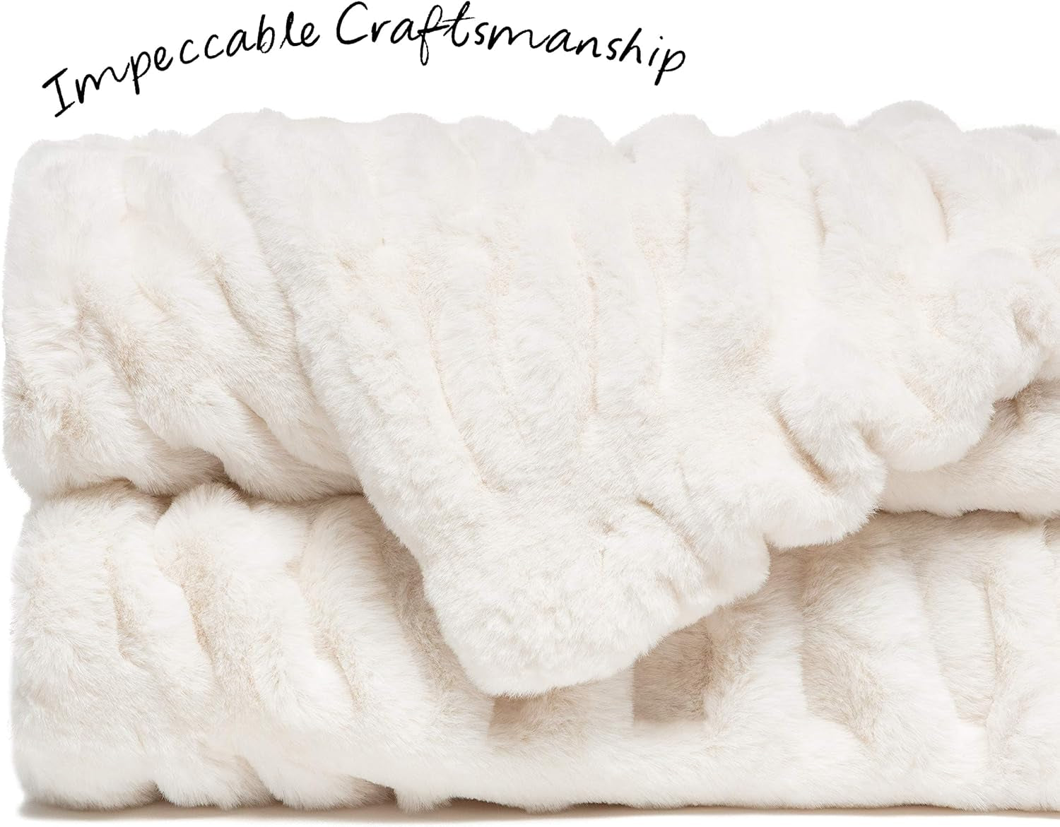 Premium Ruched Faux Fur Throw Blanket - Luxurious, Soft Reversible Mink Blanket - 50" X 65” - Cloud
