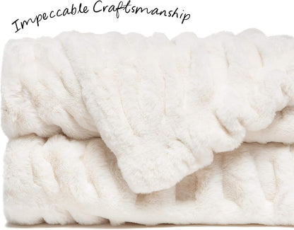 Premium Ruched Faux Fur Throw Blanket - Luxurious, Soft Reversible Mink Blanket - 50" X 65” - Cloud