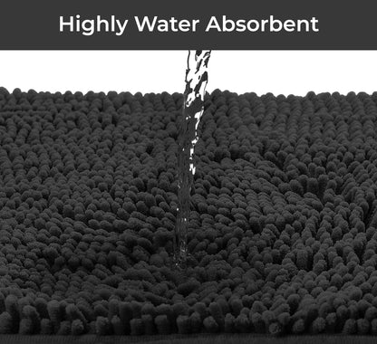 4-Piece Bathroom Rug Set - Soft Chenille Mats, Non-Slip Toilet Mat & Lid Cover for Comfort & Style (20X20 U, 16X24, 20X30 & 19X19 Inches, Black)