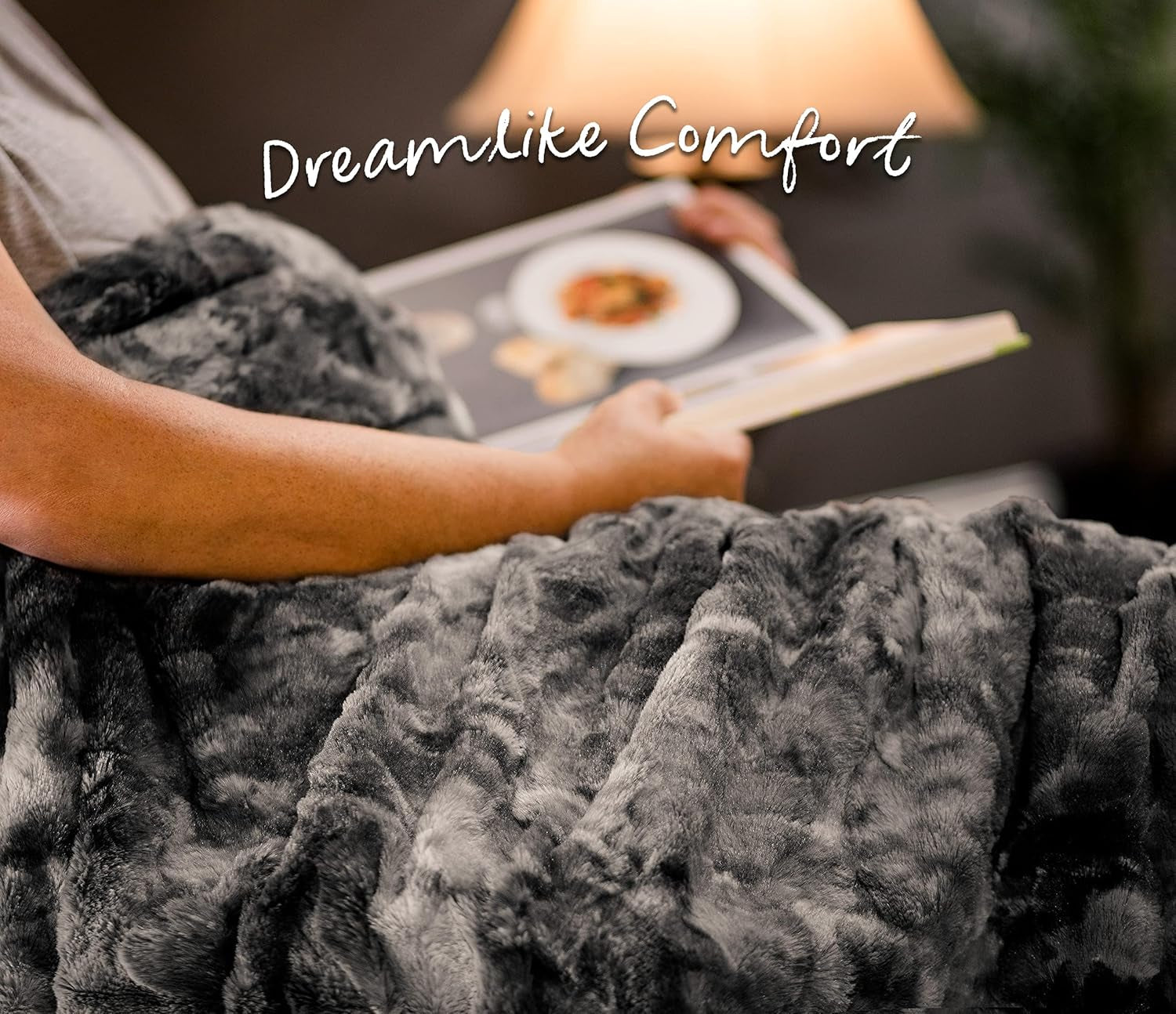 Premium Wolf Faux Fur Throw Blanket - Soft, Fuzzy Sherpa & Minky Throw Blanket - for Bed or Couch - 50" X 65” - Gray