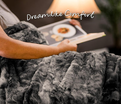 Premium Wolf Faux Fur Throw Blanket - Soft, Fuzzy Sherpa & Minky Throw Blanket - for Bed or Couch - 50" X 65” - Gray