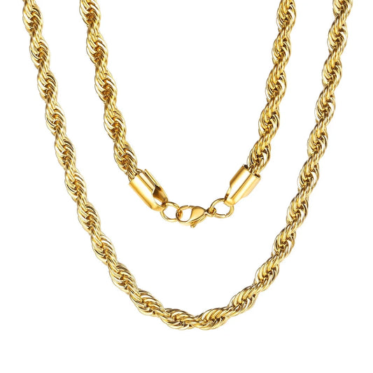 Men Necklace 18K Gold Plated Replacement Rope Chain for Men Gift 6Mm 20Inches 316L Stainless Steel